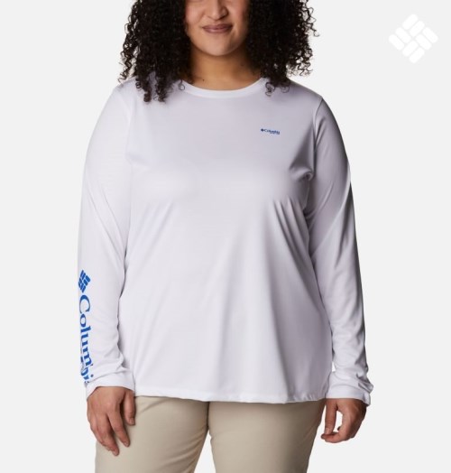 Hanorace Columbia PFG Tidal Tee Hook-Up Long Sleeve Dama Albi | Plus Size YHM9Z8QS0